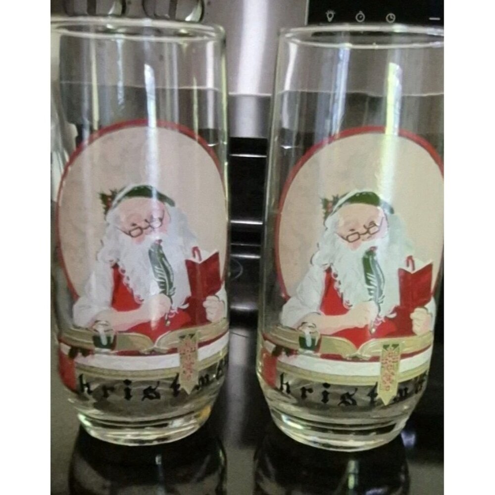Set Of (2) Vintage Coca Cola Santa Drinking Glasses Norman Rockwell Christmas